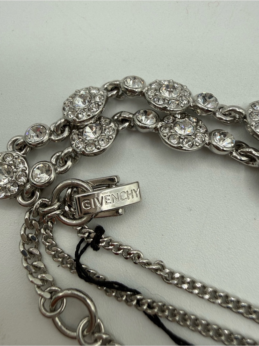 Givenchy Crystal Teardrop Y Necklace Silver Tone Rhinestone Statement Necklace - Picture 5 of 13
